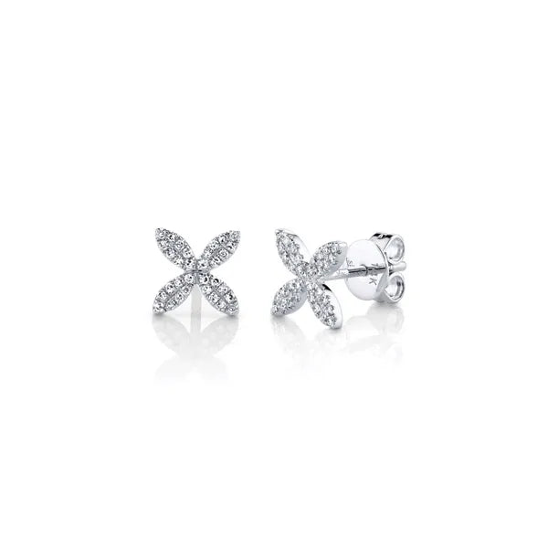 Shy Creation Flower Earrings in 14K White Gold with Round Brilliant Diamonds.