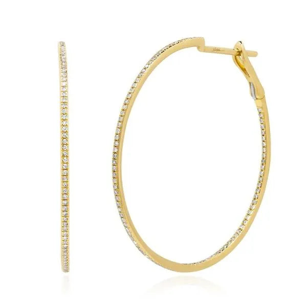 Shy Creation Large Hoop Earrings in Yellow Gold with Round Diamonds. These earrings offer total weight 0.50 ctw.