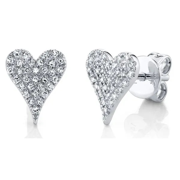 Shy Creation Stud Earrings in 14K White Gold with Heart Diamonds in a Pavé design.