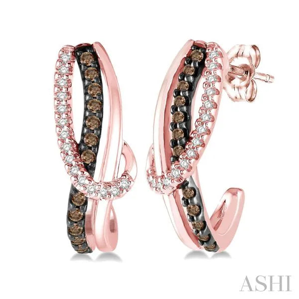 Ashi Hoop Earrings in 10K Rose Gold with Round Diamonds in a Pavé design. These earrings offer total weight 0.25 ctw, Hinged Hoop closure.