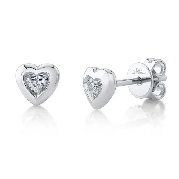 Shy Creation Stud Earrings in 14K Gold with Round Diamonds.