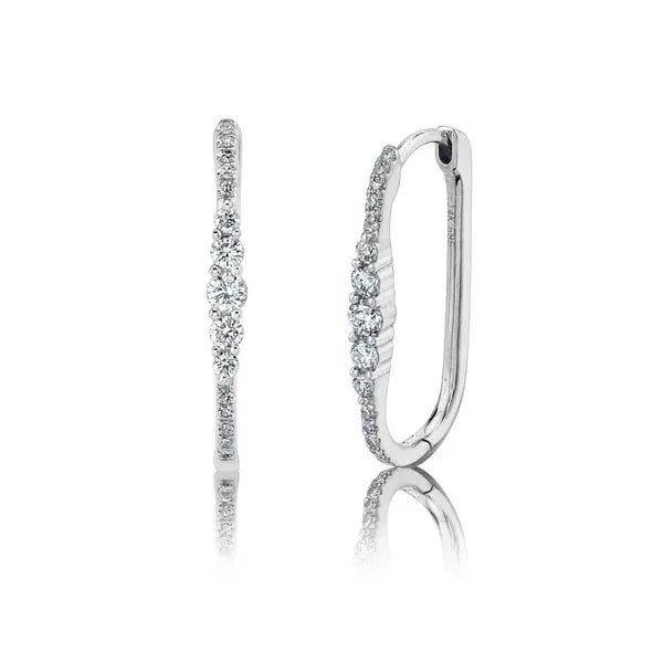 Shy Creation Huggies Earrings in 14K Gold with Round Diamonds. These earrings offer total weight 0.29 ctw, Hinged Huggie closure.