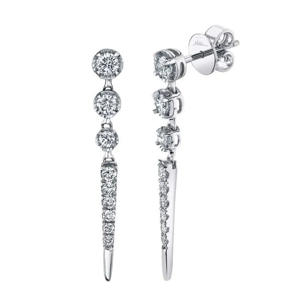Shy Creation Drop Earrings in 14K White Gold with Round Diamonds. These earrings offer total weight 0.84 ctw.