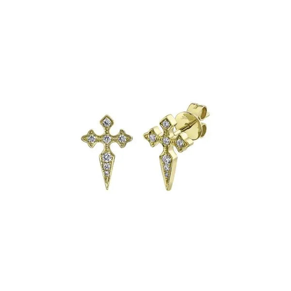 Shy Creation Stud Earrings in 14K Yellow Gold with Heart Diamonds.