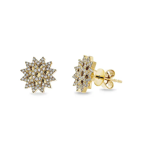 Shy Creation Stud Earrings in 14K Yellow Gold with Round Diamonds.