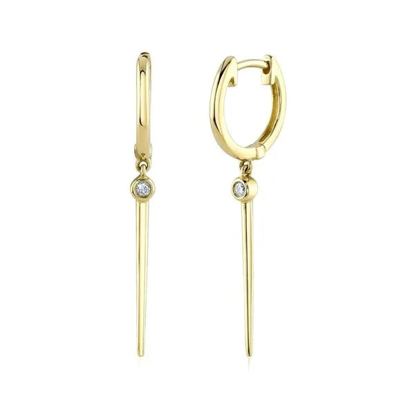 Shy Creation Huggies Earrings in 14K Yellow Gold with Radiant Diamonds in a Bezel design. These earrings offer Hinged Huggie closure.