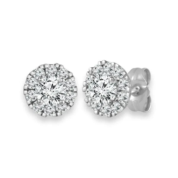 MRJ Stud Earrings in 14K White Gold with Round Diamonds in a Prong design. These earrings offer total weight 1.50 ctw, Push Back closure.