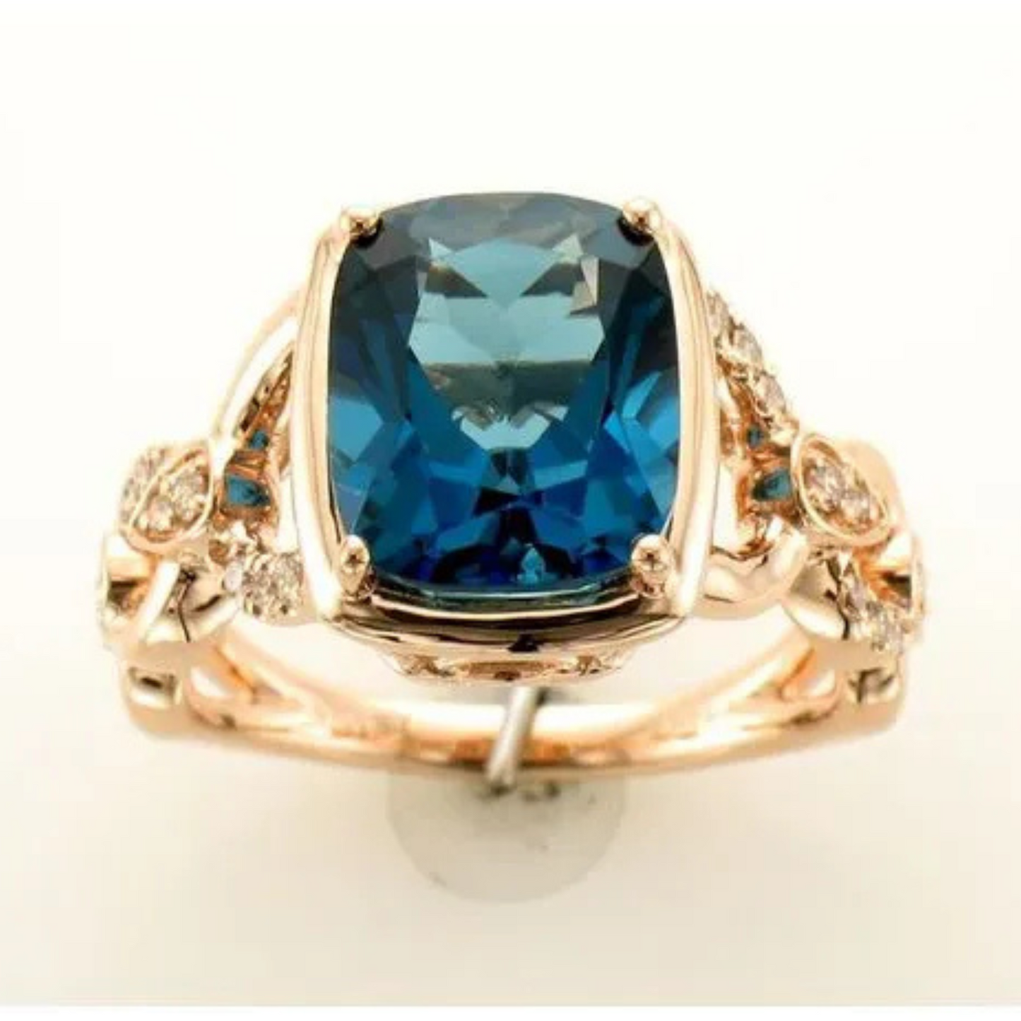 Le Vian 14K Strawberry Gold Deep Sea Blue Topaz & Nude Diamond Ring 4.25ct