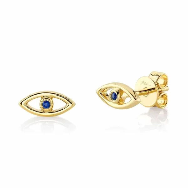 Shy Creation Stud Earrings in Yellow Gold with Round Sapphire.