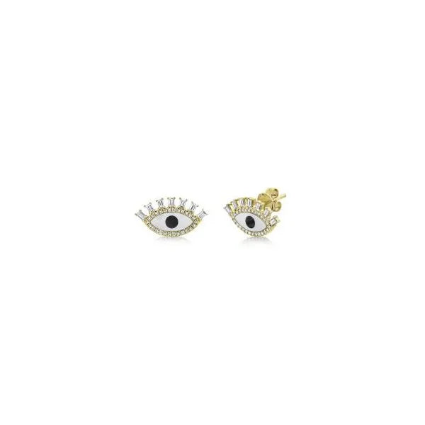 Shy Creation Stud Earrings in 14K Yellow Gold with Round Diamonds, Pearl.