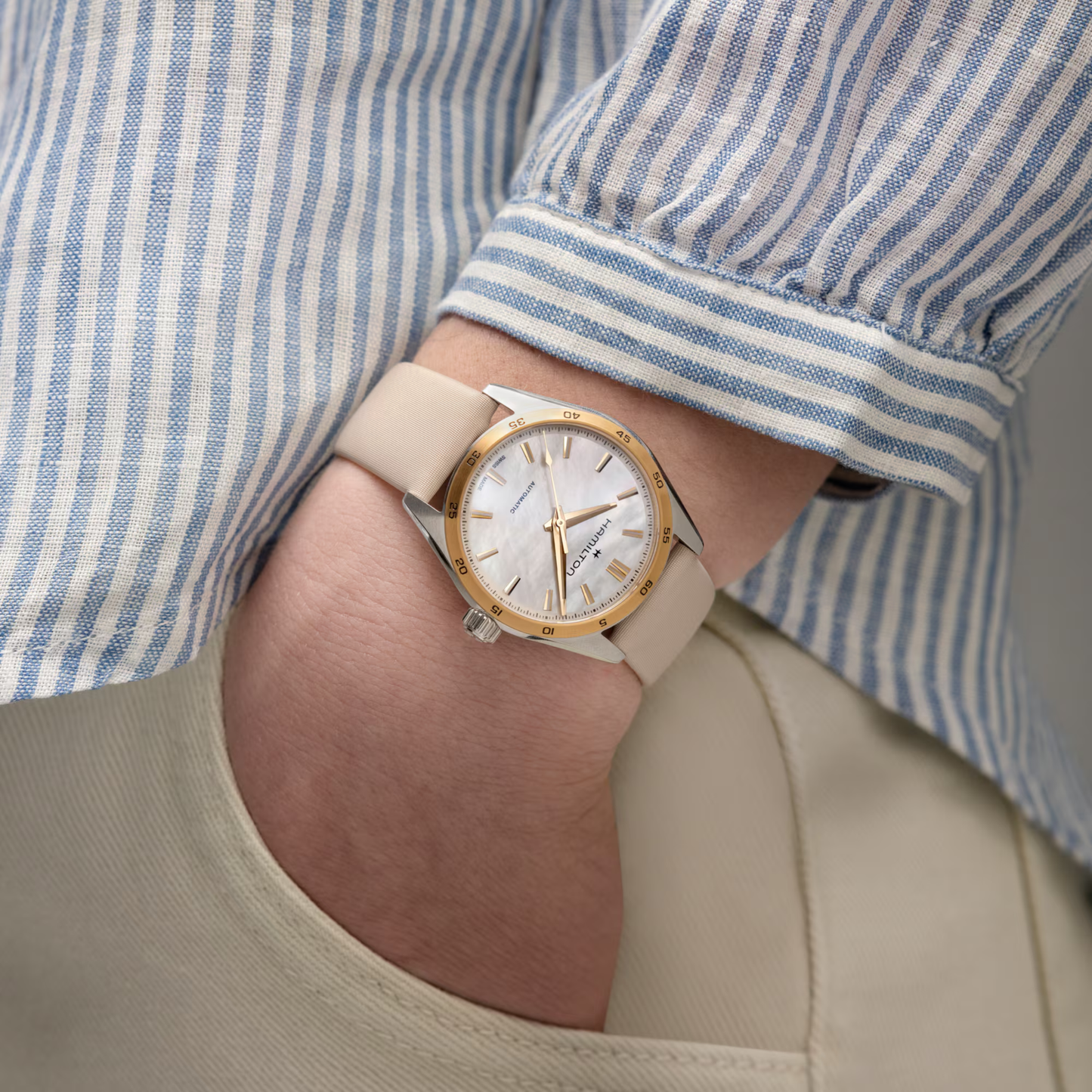 Hamilton Jazzmaster Performer Beige Satin Automatic Watch 34 mm