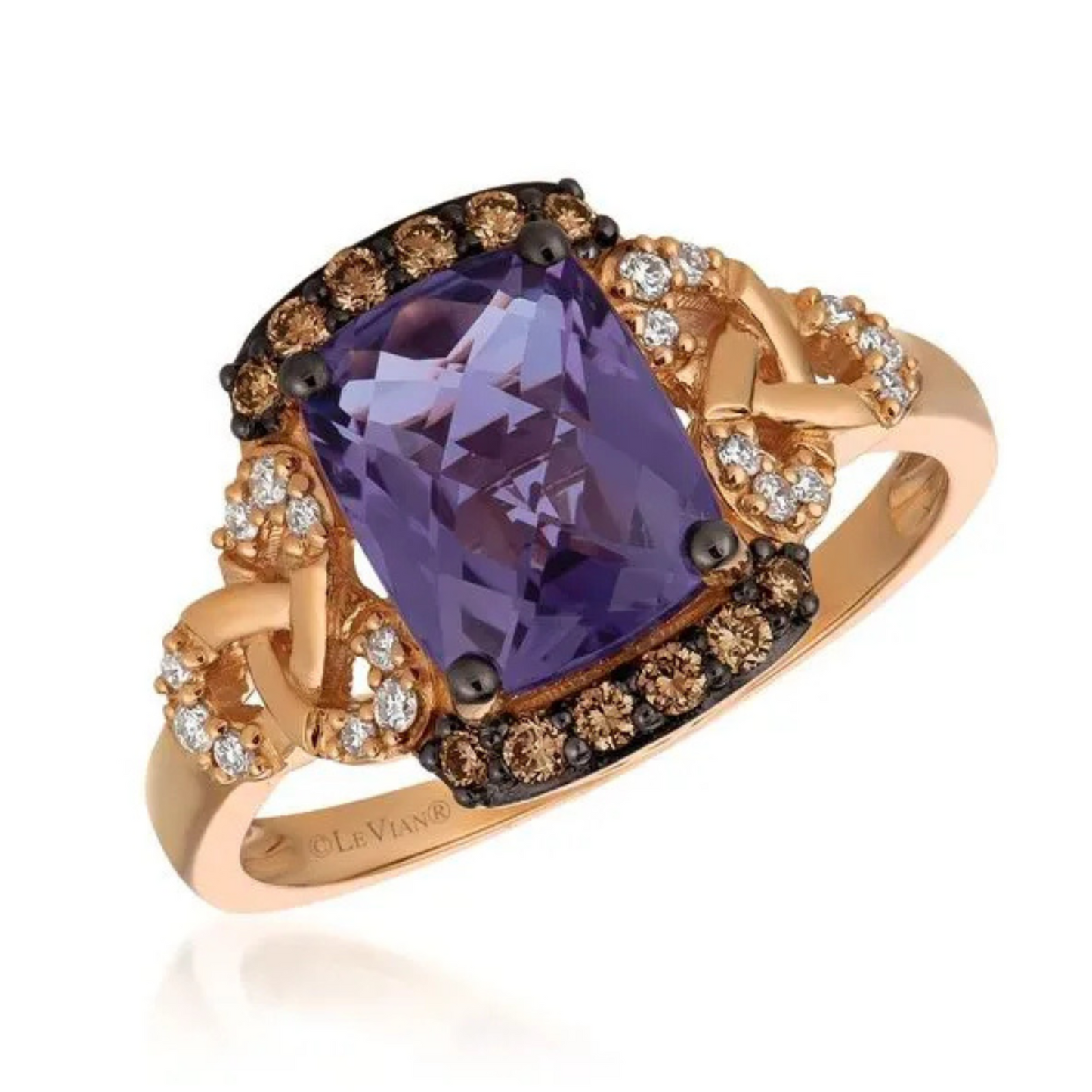 Le Vian 14K Strawberry Gold Grape Amethyst, Chocolate & Vanilla Diamond Ring 1.88ct