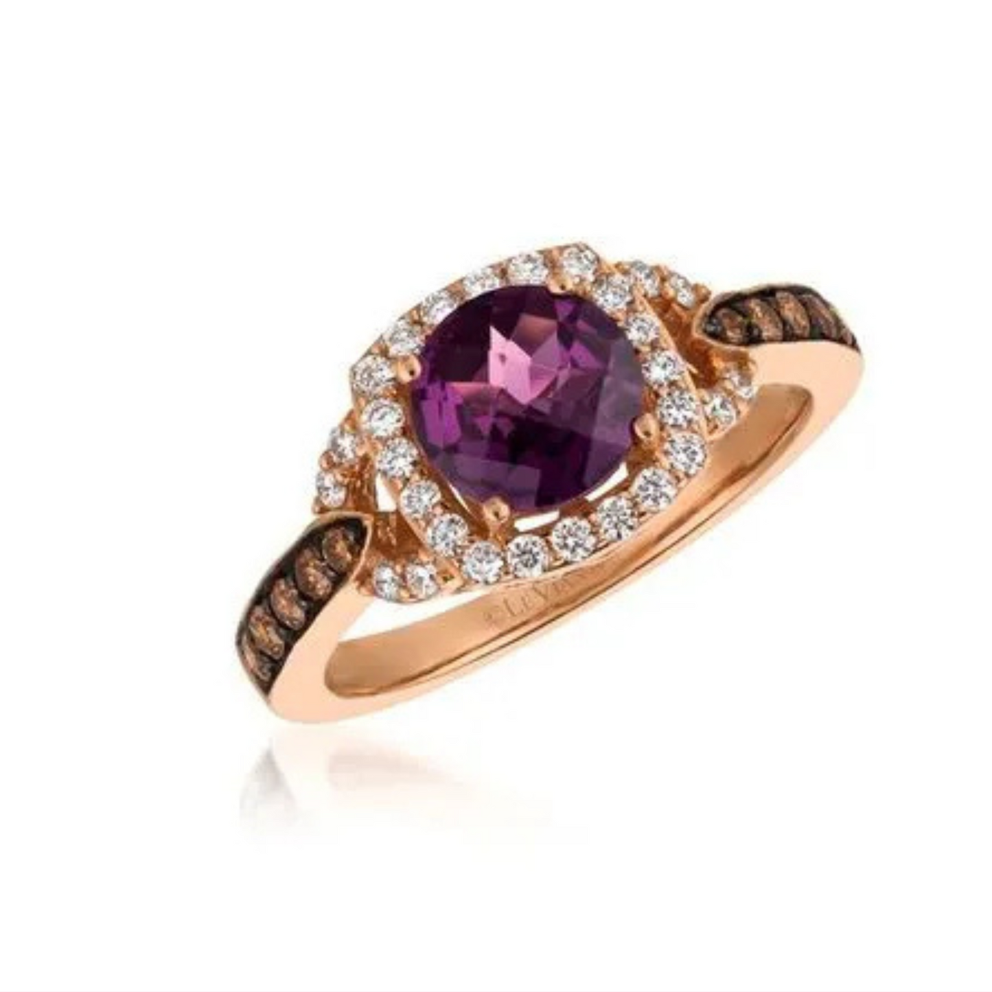 Le Vian 14K Strawberry Gold Chocolatier Raspberry Rhodolite, Chocolate & Vanilla Diamond Ring 1.2ct