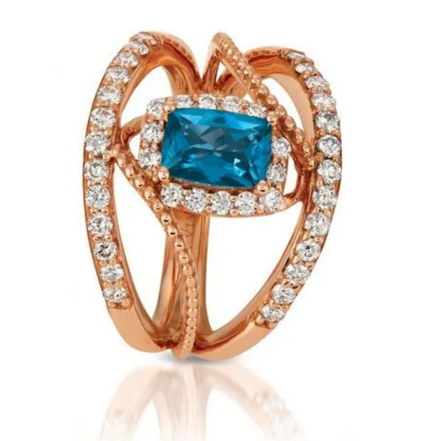 Le Vian 14K Strawberry Gold Deep Sea Blue Topaz & Nude Diamond Ring 0.875ct