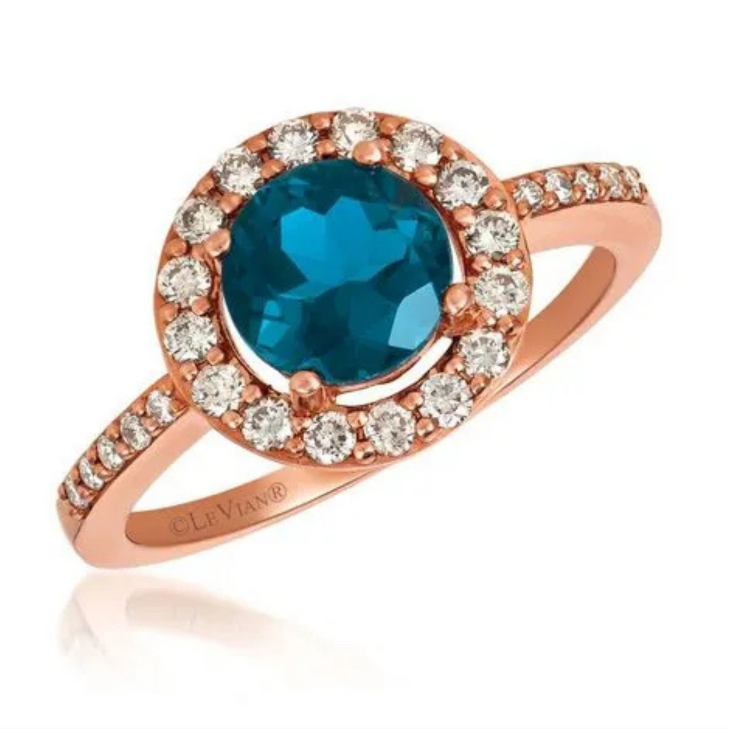Le Vian 14K Strawberry Gold Deep Sea Blue Topaz & Nude Diamond Ring 1.375ct