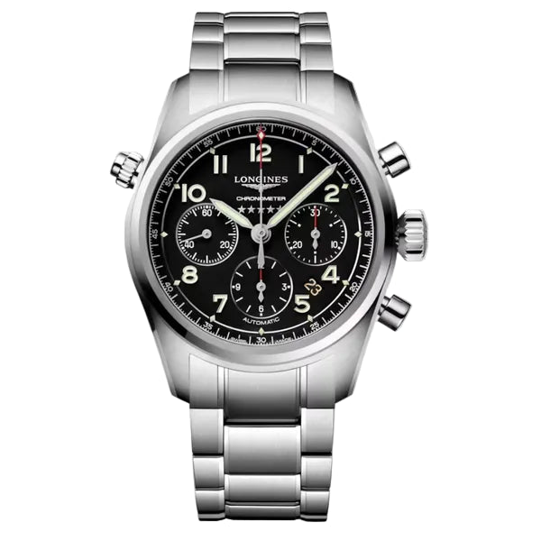Longines Spirit Automatic Chronograph 42mm Men's Watch - Stainless Steel, Black Dial, Chronograph Functionality - Spirit