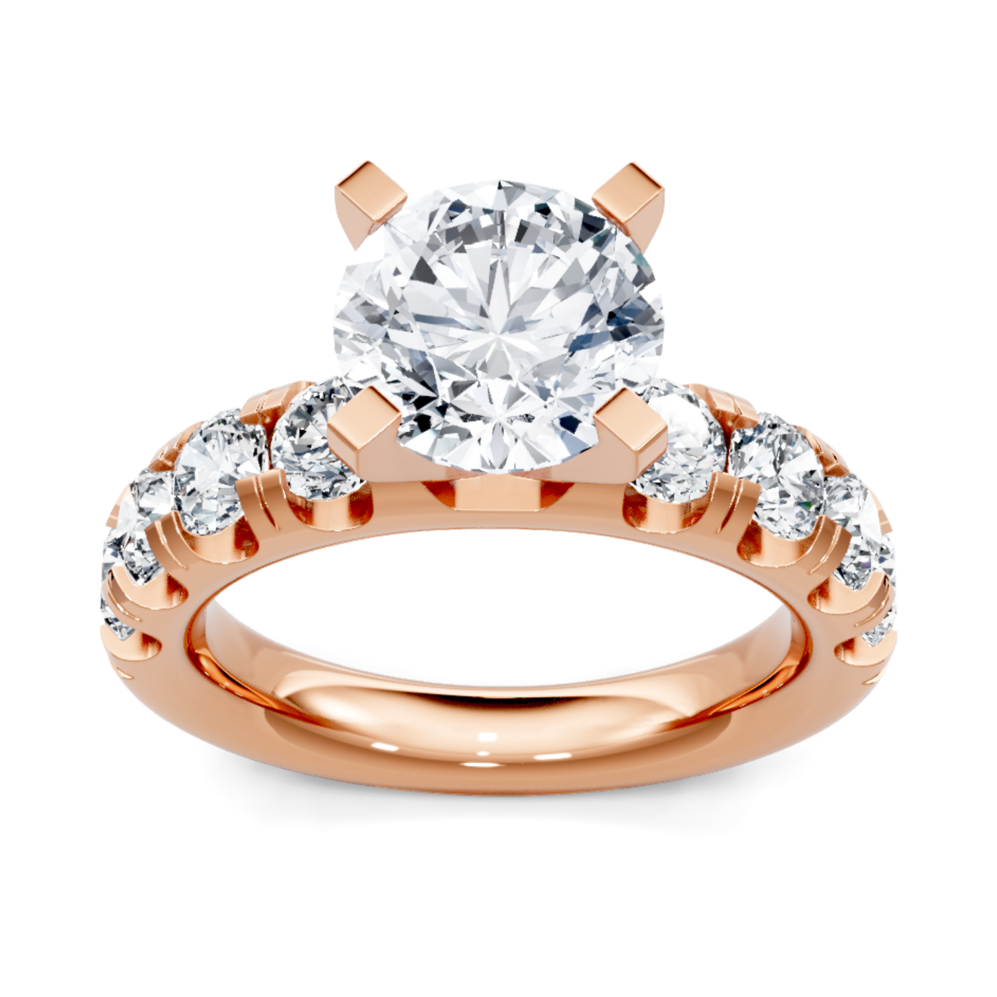 Crafted in 14K Rose' Gold and a pave' setting featuring a round center diamond of 1.25 carats.
