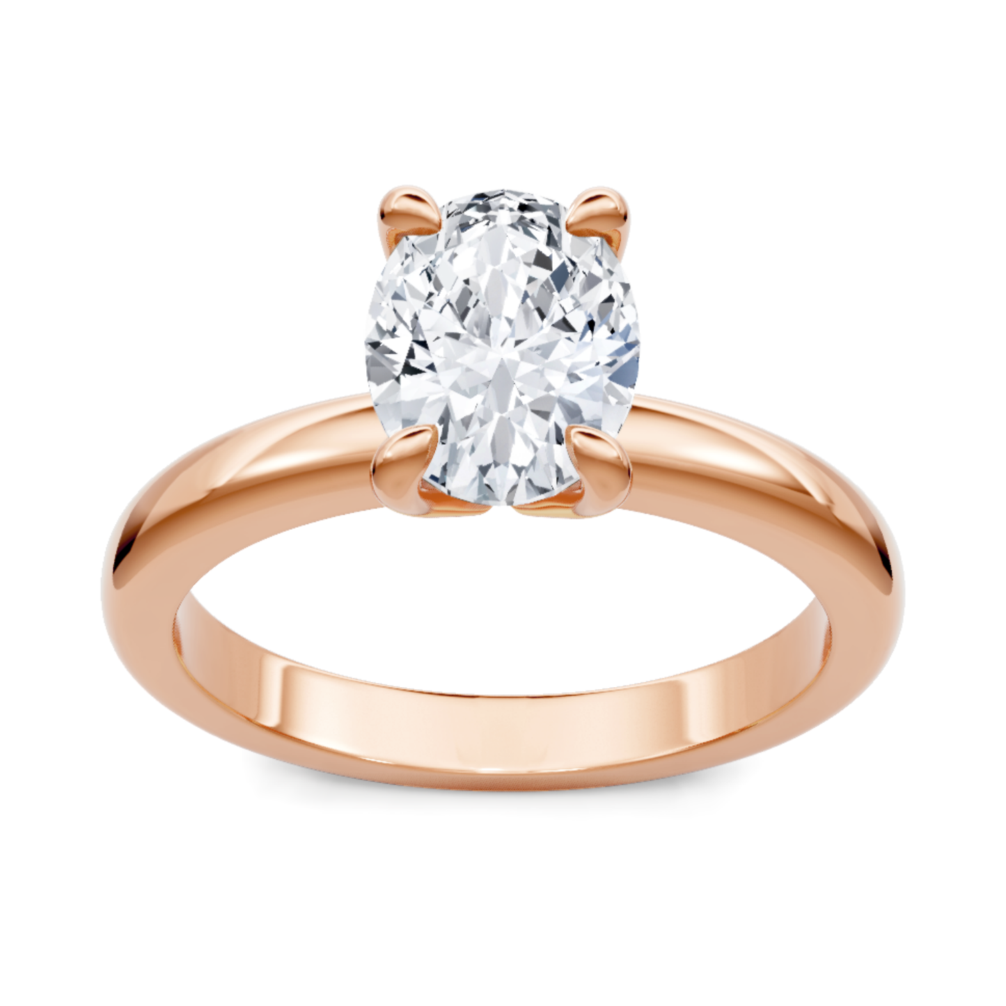 Crafted in 14K Rose' Gold and a solitaire setting featuring a oval center diamond of 1.0 carats.