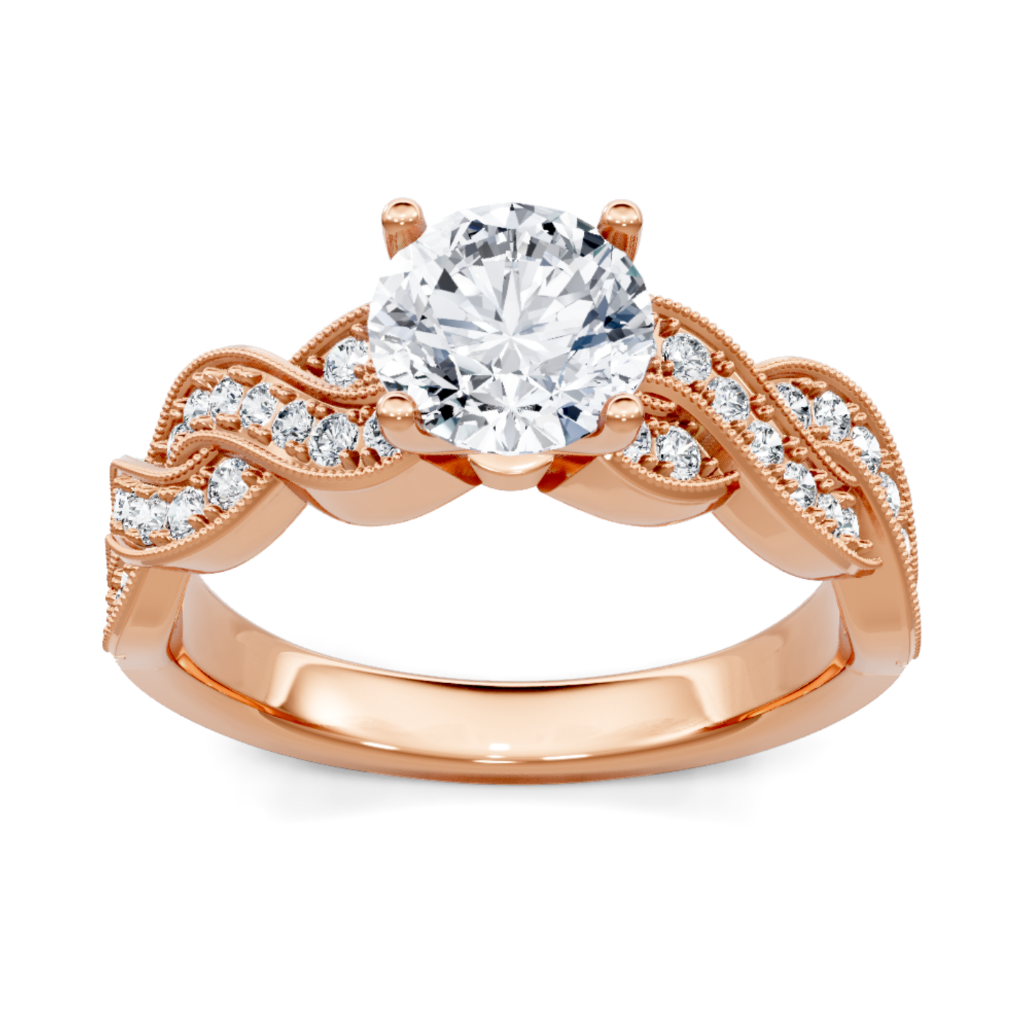 Crafted in 14K Rose' Gold and a pave' setting showcasing a refined round profile.