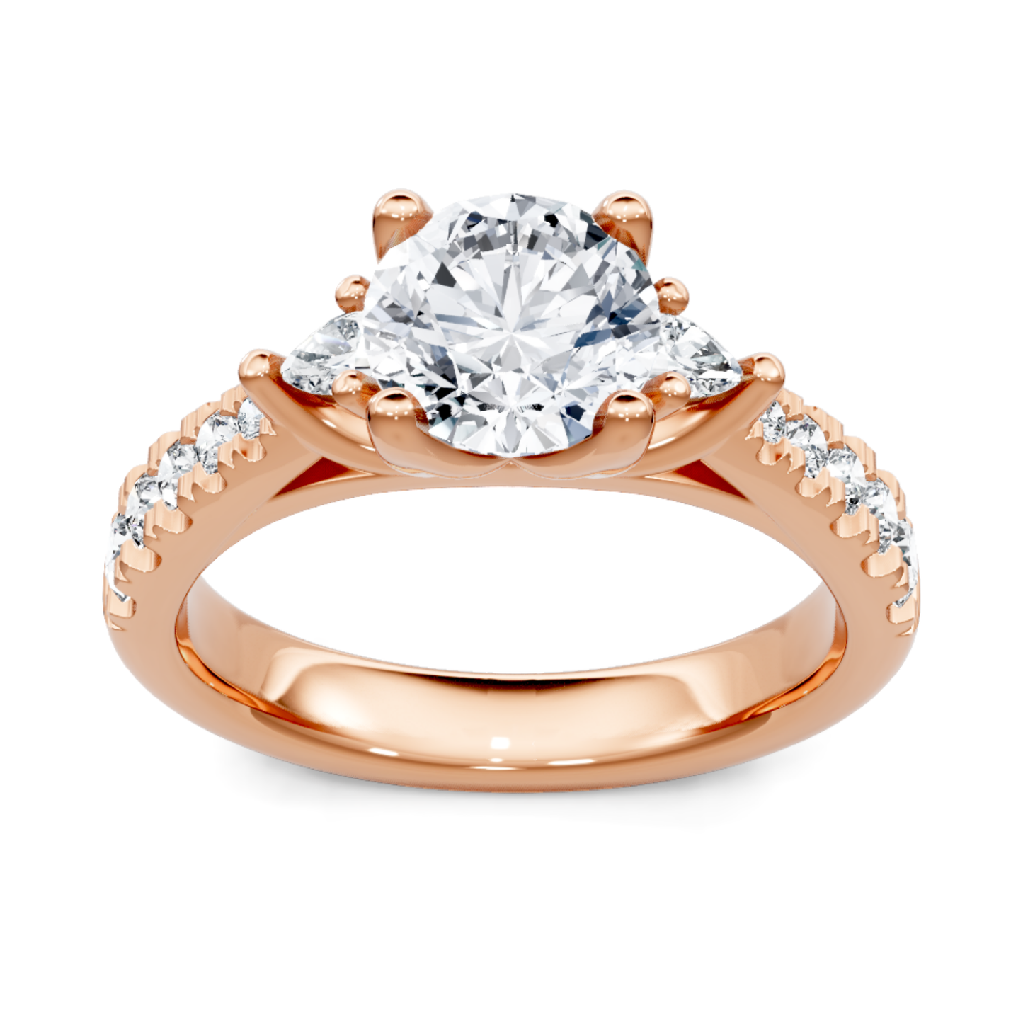 Crafted in 14K Rose' Gold and a pave' setting featuring a pear, round center diamond of 0.1 carats.