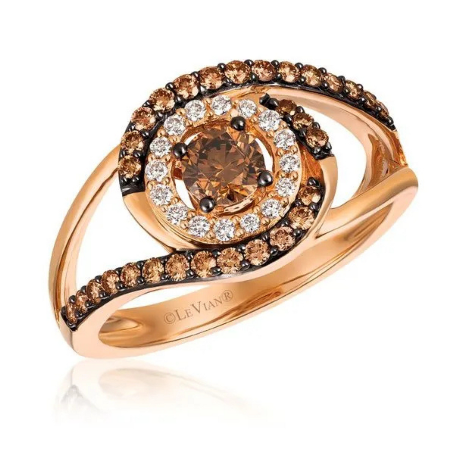 Le Vian 14K Strawberry Gold Chocolatier Chocolate & Vanilla Diamond Ring 0.625ct