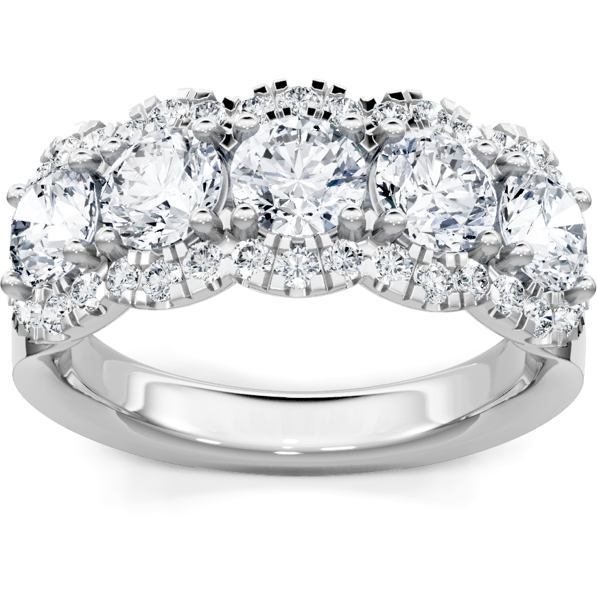 This gold 14K White Gold rose wedding band features a pavé style with a pavé setting. The design is accented with diamonds totaling about 0.55 carats.
