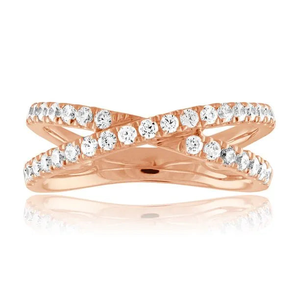 This gold 14K Rose' Gold rose wedding band features a anniversary style with a anniversary setting. The design is accented with diamonds totaling about 0.015 carats.