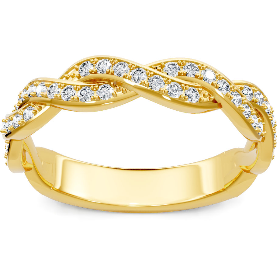 This gold 14K Yellow Gold rose wedding band features a anniversary style with a anniversary setting. The design is accented with diamonds totaling about 0.011 carats.