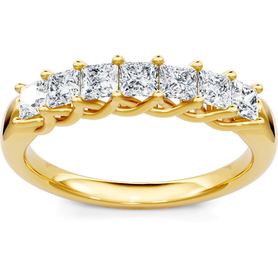 This gold 14K Yellow Gold rose wedding band features a wedding band style with a wedding band setting. The design is accented with diamonds totaling about 0.5 carats.