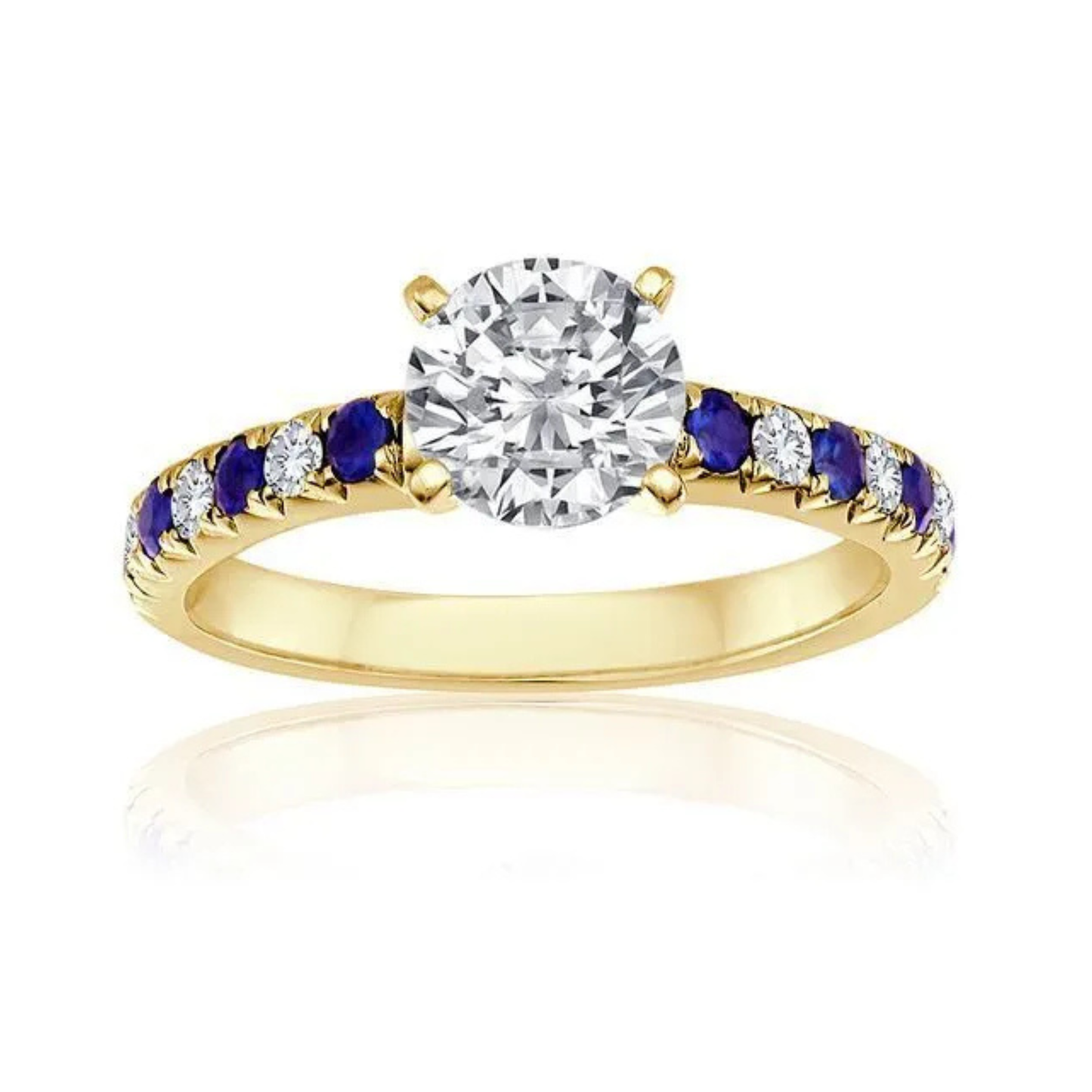 Imagine Bridal 14K Yellow Gold Round Diamond and Sapphire Engagement Ring 0.10ct