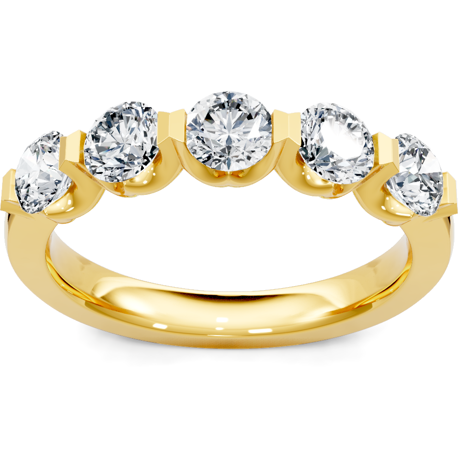 This gold 14K Yellow Gold rose wedding band features a wedding band style with a wedding band setting. The design is accented with diamonds totaling about 0.071 carats.