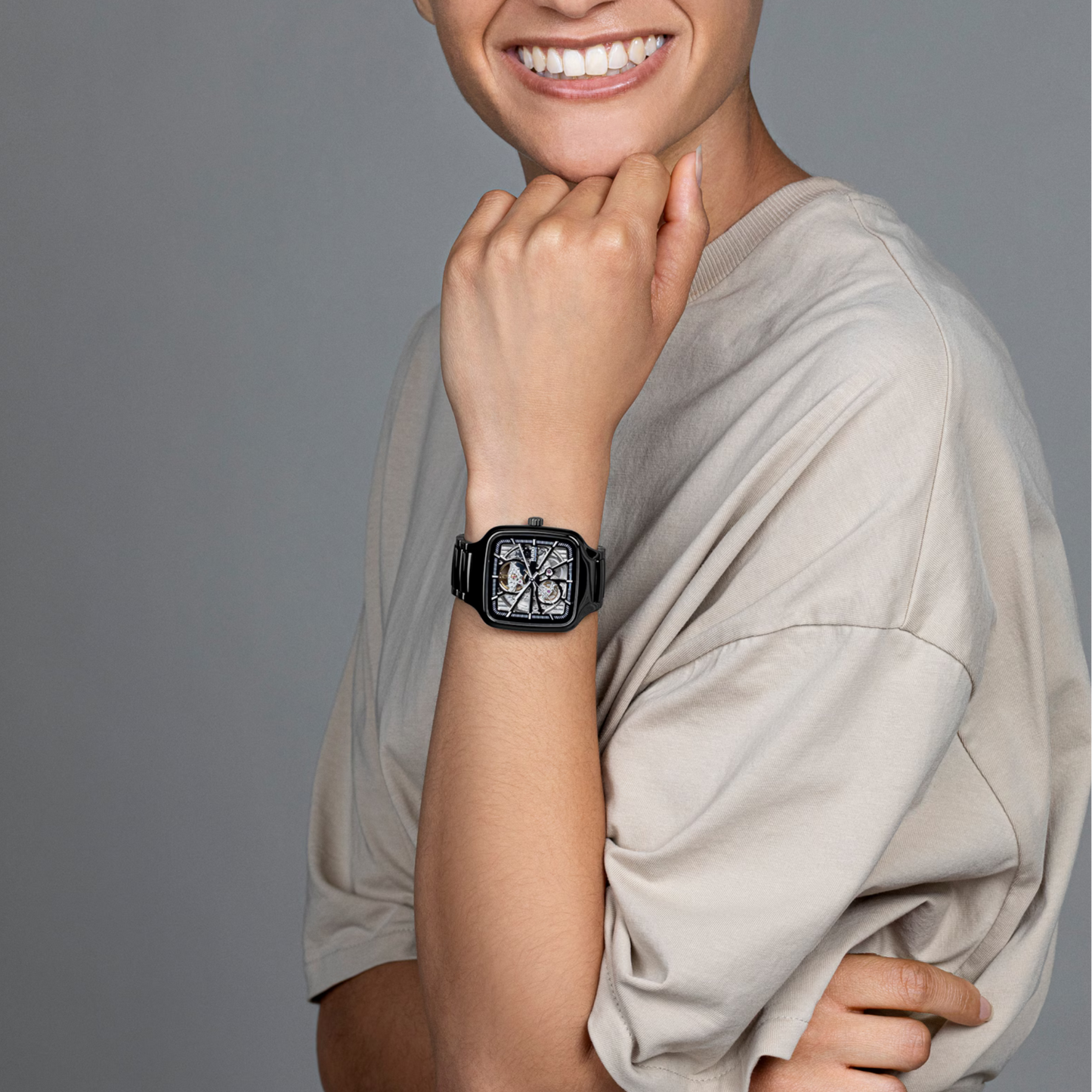 Rado True Square Open Heart Black Ceramic Automatic Watch 38 mm