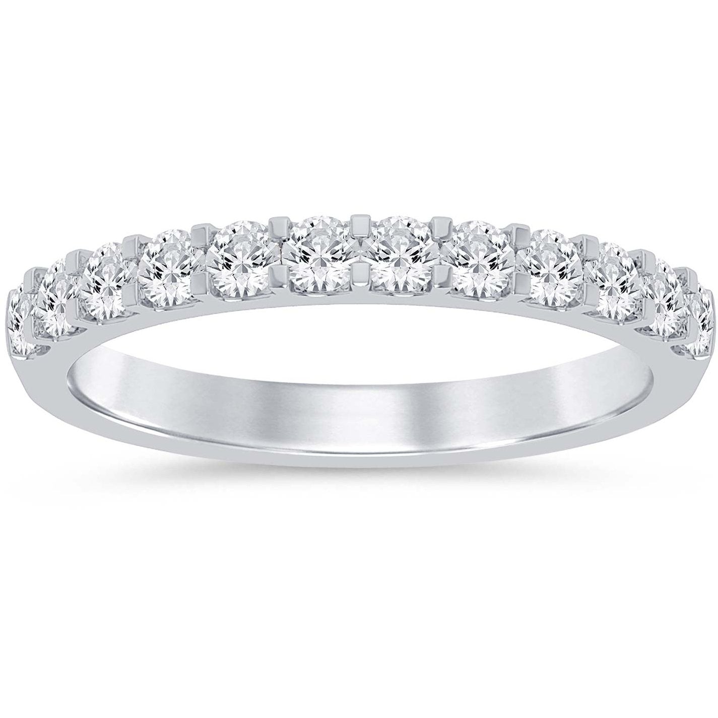 This gold 14K White Gold rose wedding band features a twisted style with a twisted setting. The design is accented with diamonds totaling about 0.5 carats.