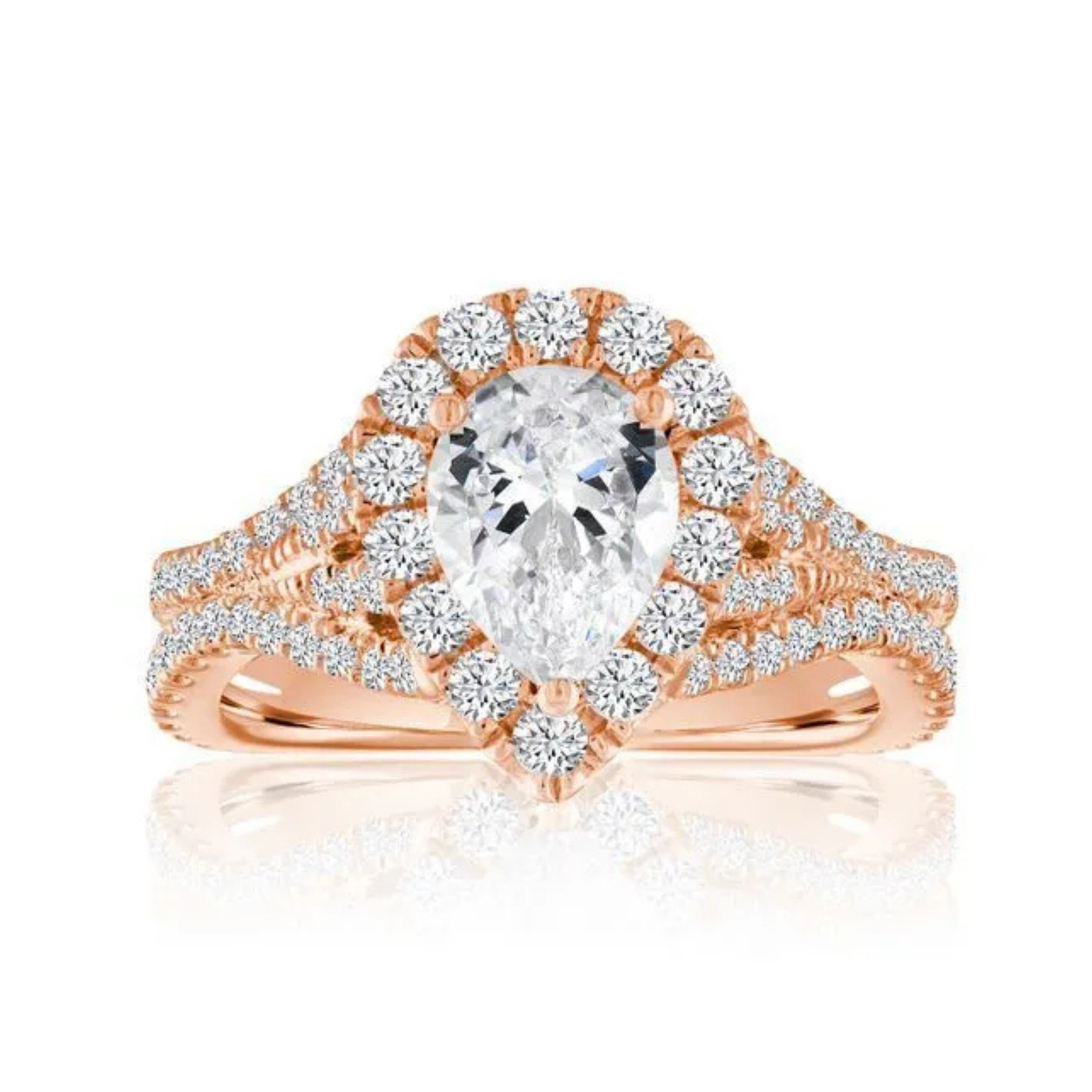 Imagine Bridal 14K Rose Gold Pear Diamond Engagement Ring 0.10ct