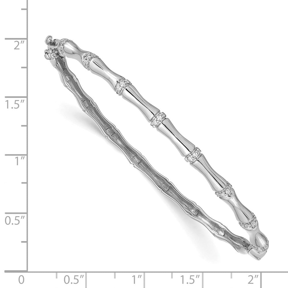 14k White Gold Bamboo Design Complete 1/4 carat Diamond Hinged Oval Bangle Bracelet - View 2