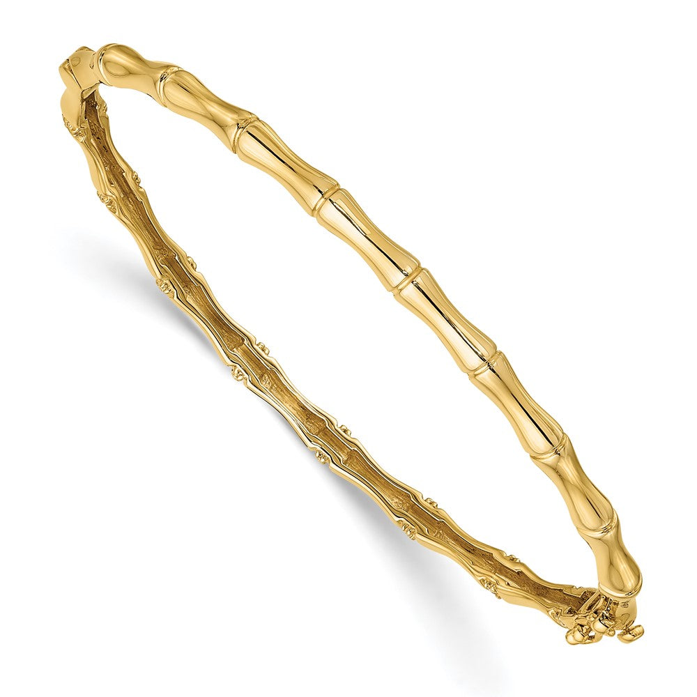 14k Bamboo Design Complete 1/4 carat Diamond Hinged Oval Bangle Bracelet - View 2