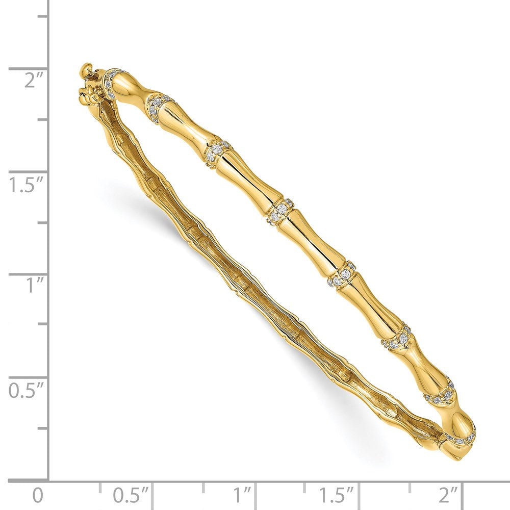 14k Bamboo Design Complete 1/4 carat Diamond Hinged Oval Bangle Bracelet - View 3