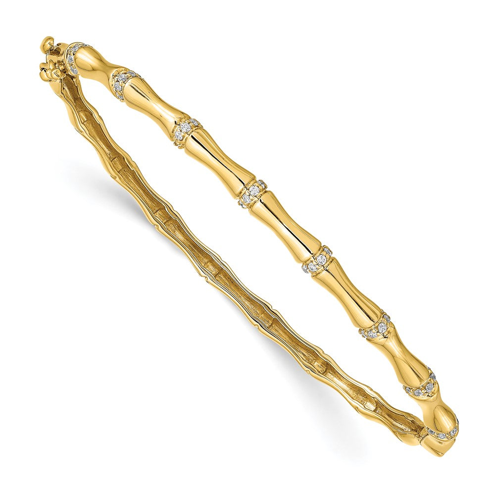 14k Bamboo Design Complete 1/4 carat Diamond Hinged Oval Bangle Bracelet - View 1