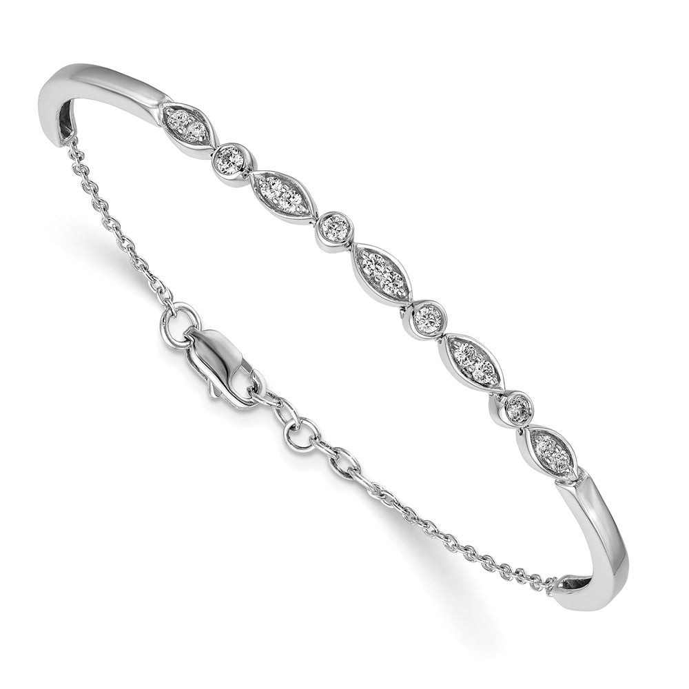 14k White Gold Complete 1/2 carat Diamond Half-Bangle 6.75 inch Bracelet with 0.5 inch Extender