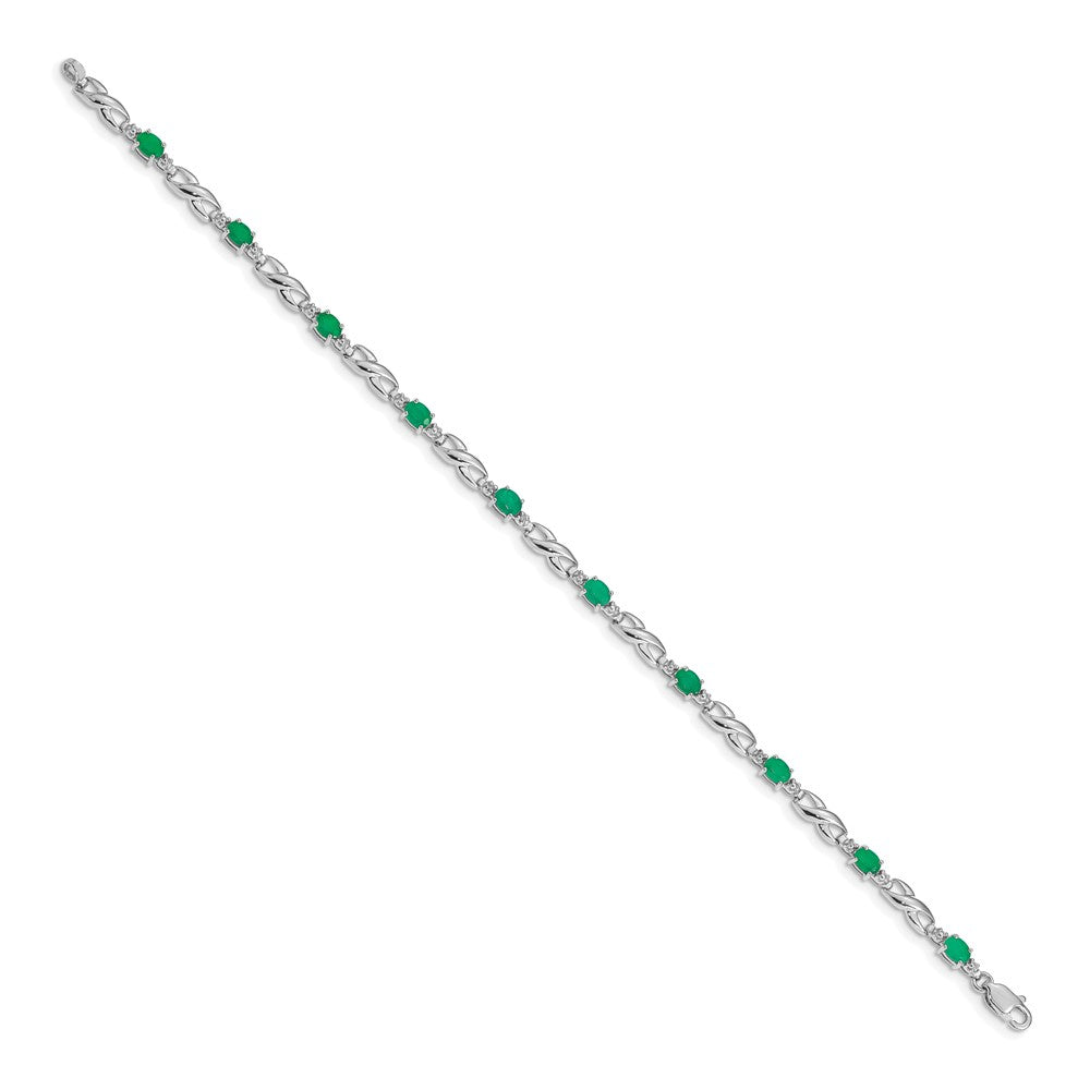 14k White Gold Diamond and Oval Emerald Infinity Link Bracelet - Image 2