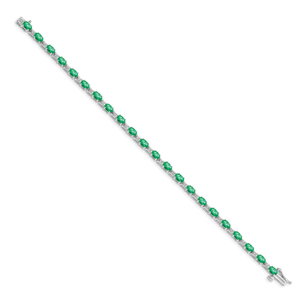 14k White Gold Complete Diamond and Oval Emerald 7 inch Bracelet - View 2