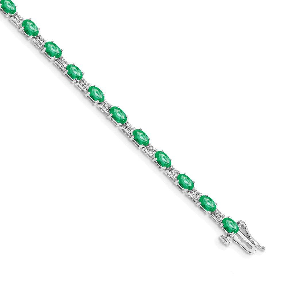 14k White Gold Complete Diamond and Oval Emerald 7 inch Bracelet - View 1