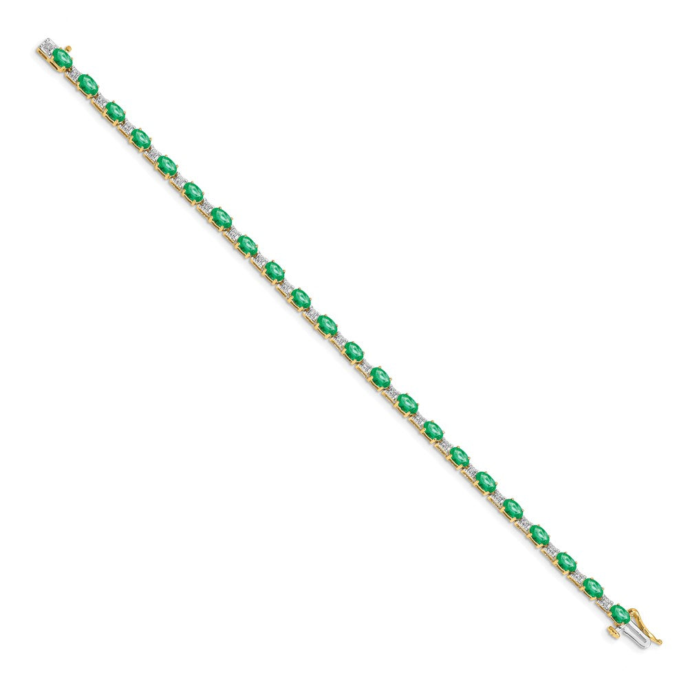 14k Complete Diamond and Oval Emerald 7 inch Bracelet - View 2
