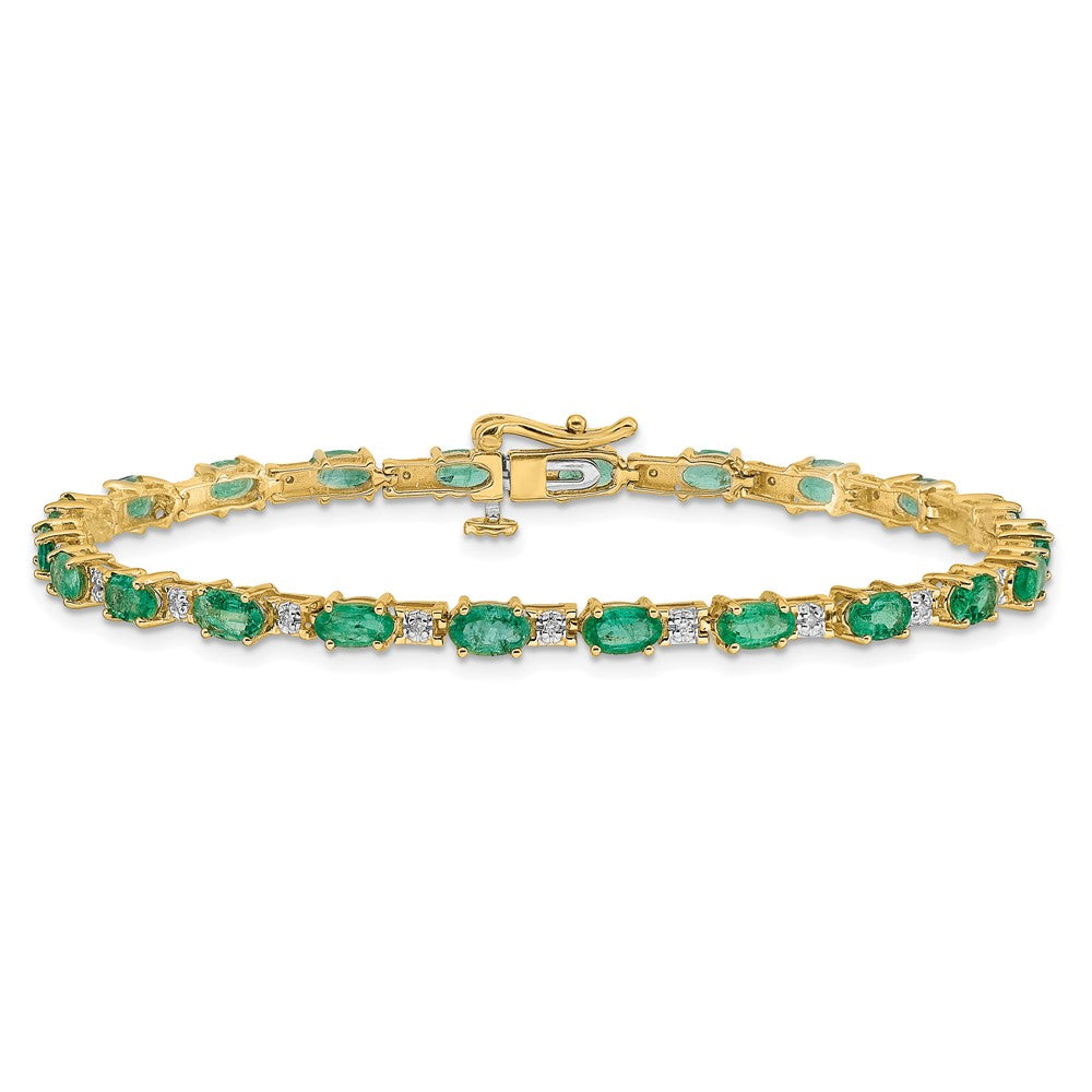 14k Complete Diamond and Oval Emerald 7 inch Bracelet - View 3