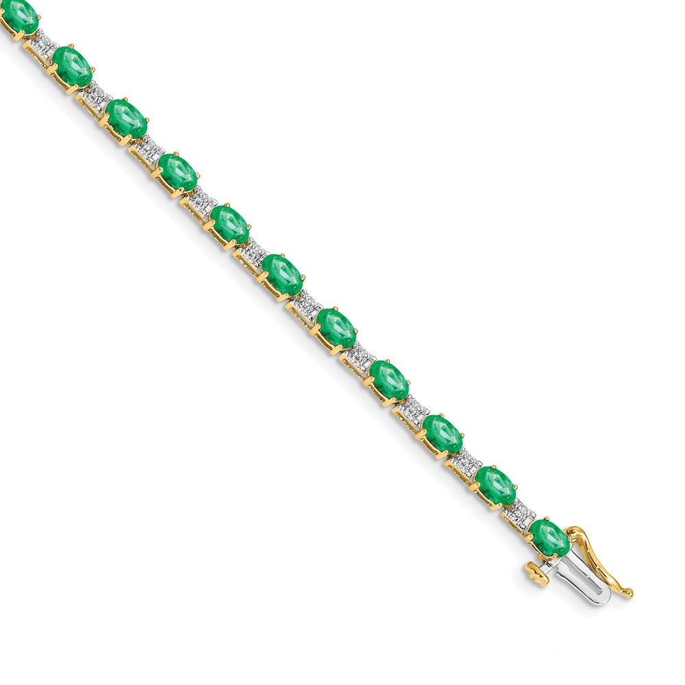 14k Complete Diamond and Oval Emerald 7 inch Bracelet - View 1