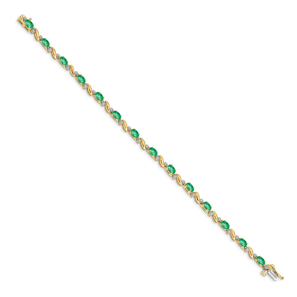 14k Complete Diamond and Oval Emerald Curved Link 7 inch Bracelet - View 2