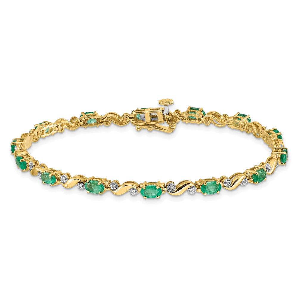 14k Complete Diamond and Oval Emerald Curved Link 7 inch Bracelet - View 3