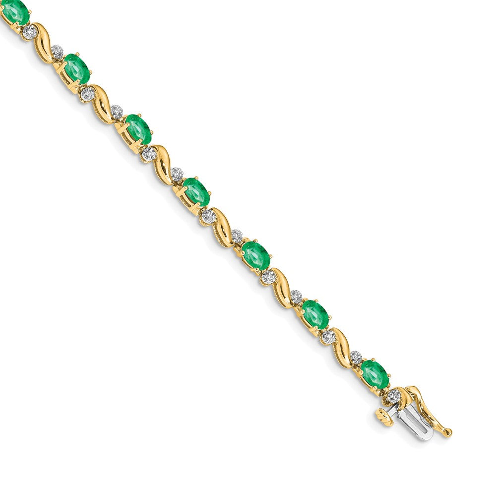 14k Complete Diamond and Oval Emerald Curved Link 7 inch Bracelet - View 1