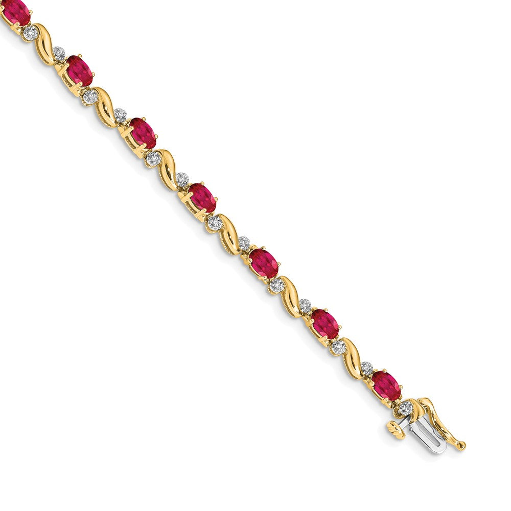 14k Complete Diamond and Oval Ruby Curved Link 7 inch Bracelet - View 1