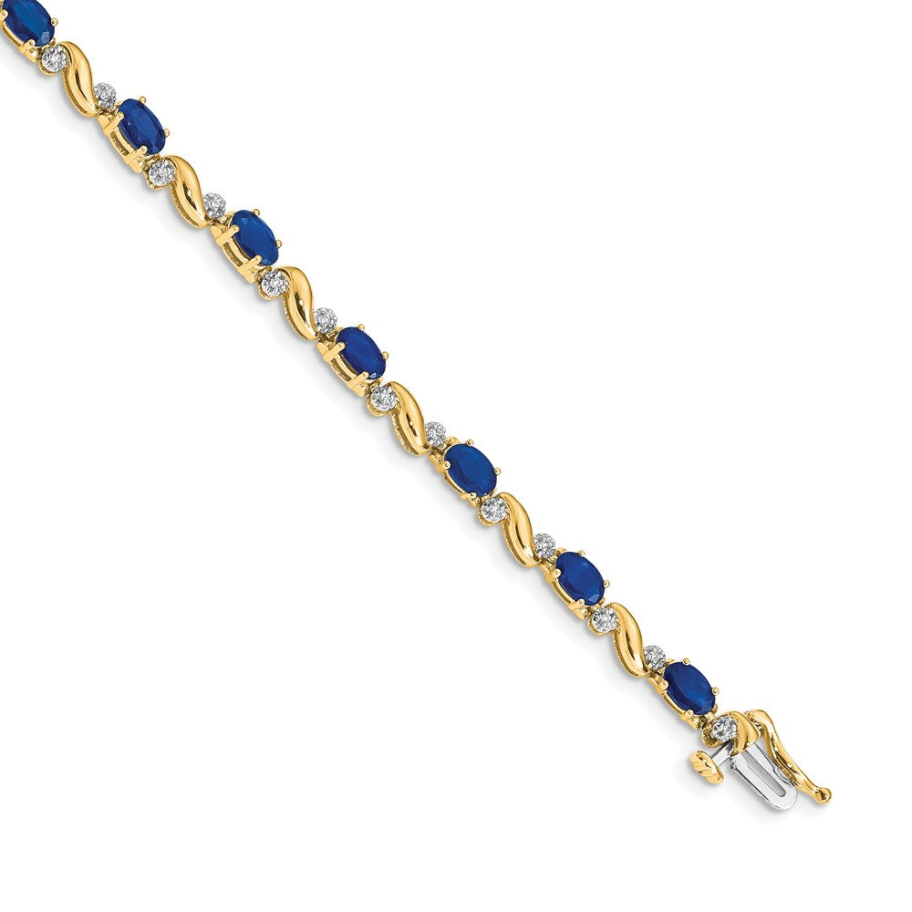 14k Complete Diamond and Oval Sapphire Curved Link 7 inch Bracelet - View 1